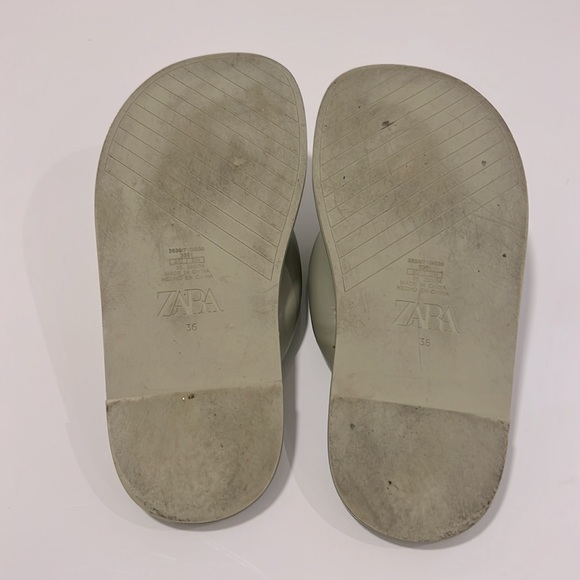 Zara Leather Pool Noodle Flip Flops Sage Green Sz 36 - Picture 7 of 8